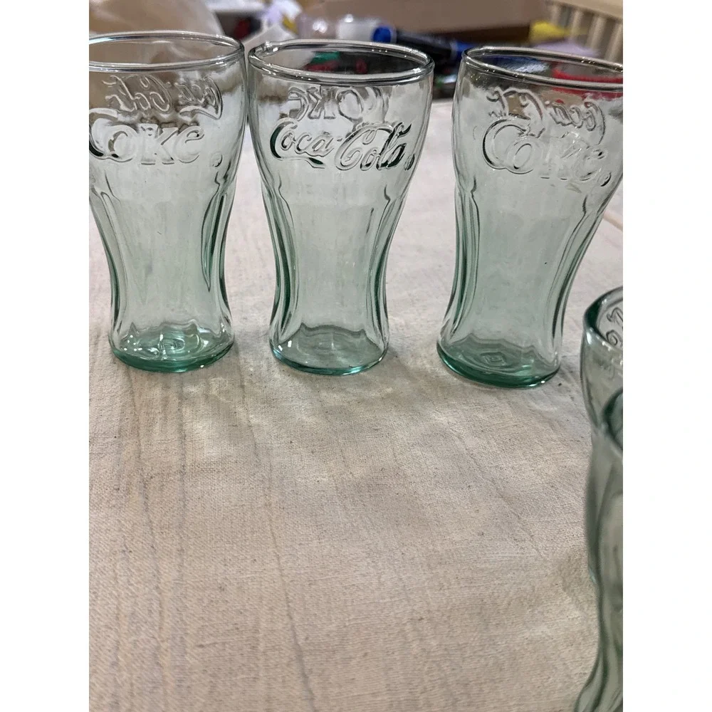 Vintage Coca-Cola Georgia Green Glass Tumblers Set of 9 Mixed Sizes Embossed
